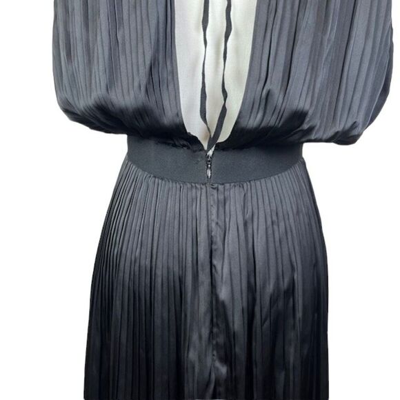TOME Black Satin Cross Front Pleated Dress Elastic Stretch Waist Open Back Small - Picture 7 of 15
